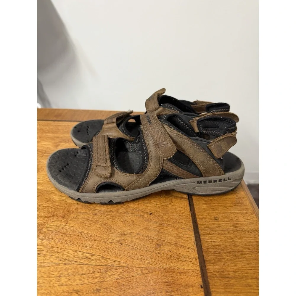 Merrell Men's Cambrian Strap Dark Earth Hiking Water Sandals Leather Adjustable